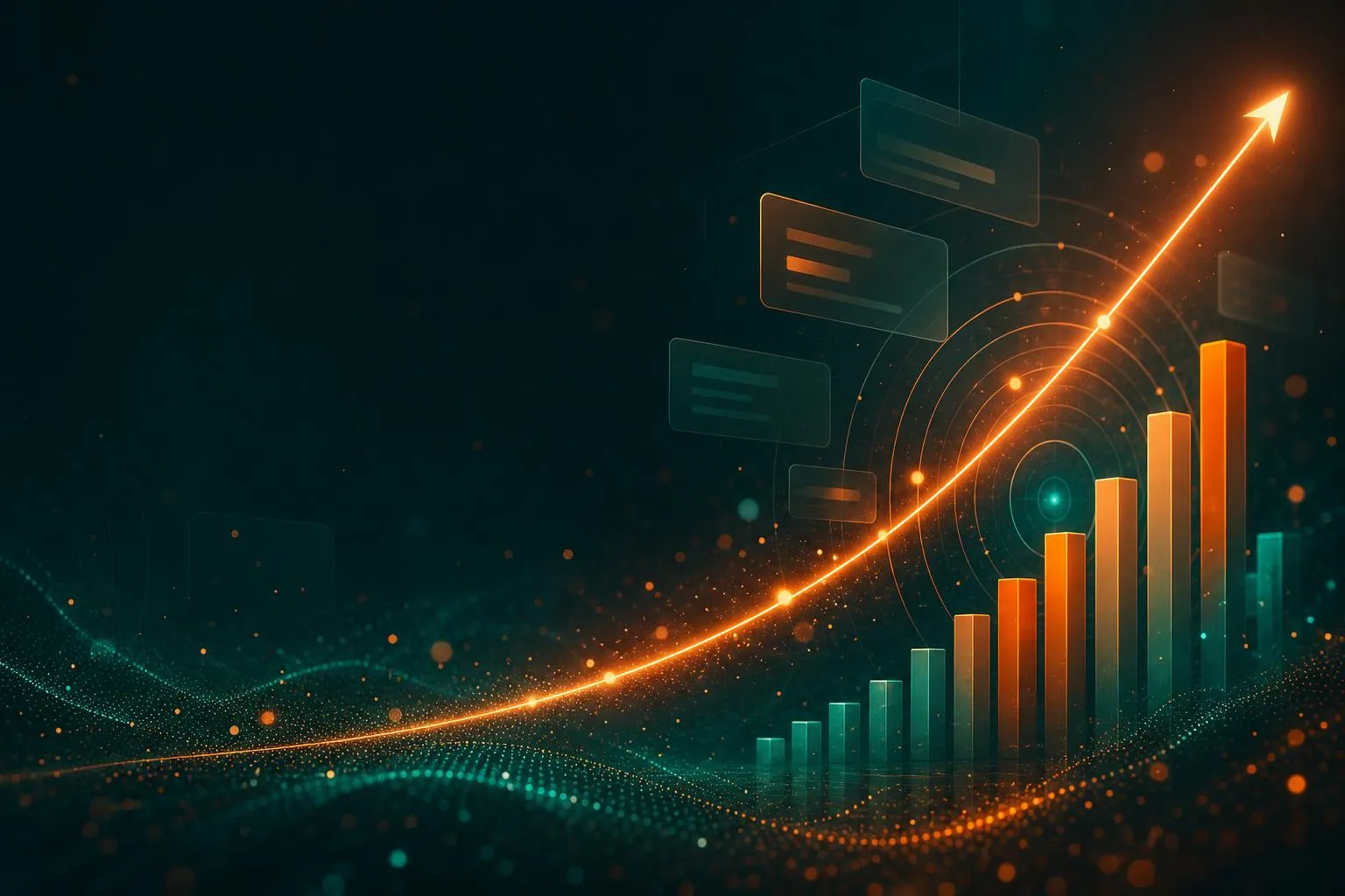 Sea green and burnt orange data waves illustrating SEO ranking growth