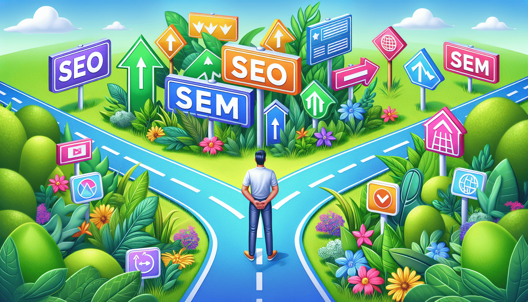 An illustration of a decision-making process for choosing between SEO and SEM