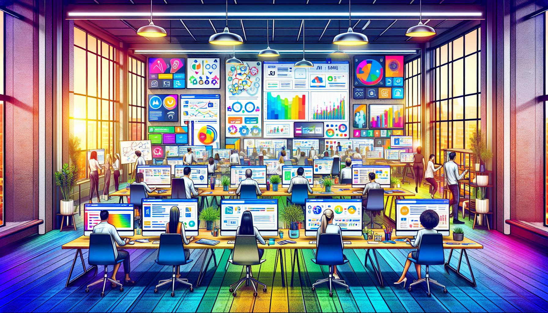 An illustration representing a search engine marketing agency, showcasing various digital marketing elements