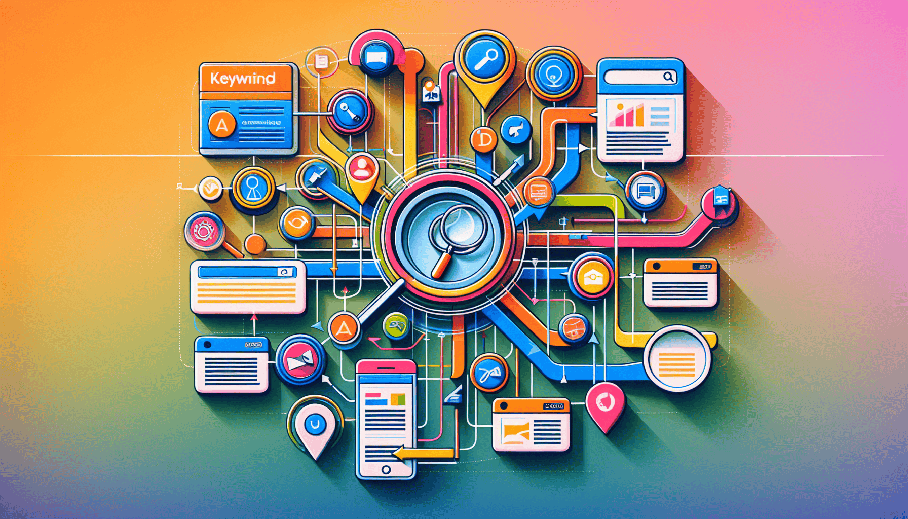 Visual representation of key components in search advertising campaigns